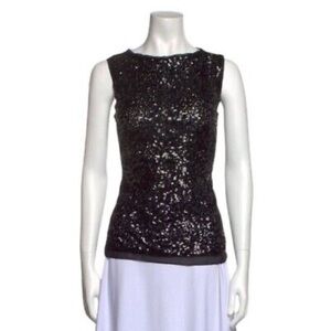 Karen Millen Black Sequin Sheer Sleeveless Top Size 10 #0746